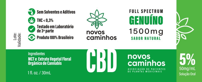 Óleo CBD Genuíno Full Spectrum 1500MG 5% - Solução Oral 30ML