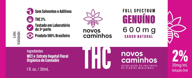 Óleo THC Genuíno Full Spectrum 600MG 2% - Solução Oral 30ML