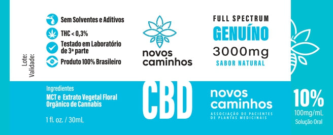 Óleo CBD Genuíno Full Spectrum 3000MG 10% - Solução Oral 30ML