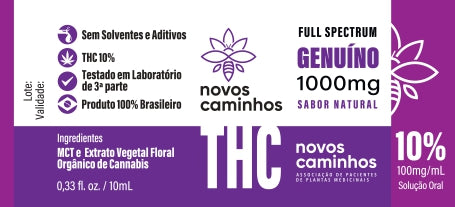 Óleo THC Genuíno Full Spectrum 1000MG 10% - Solução Oral 10ML